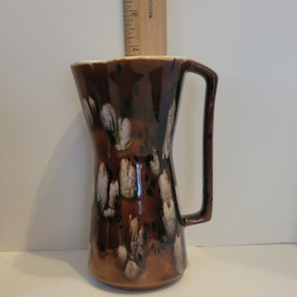 Set of 4 Vintage Tall Hourglass Brown Pottery Drip Glaze Coffee Mug Cup - Picture 5 of 5